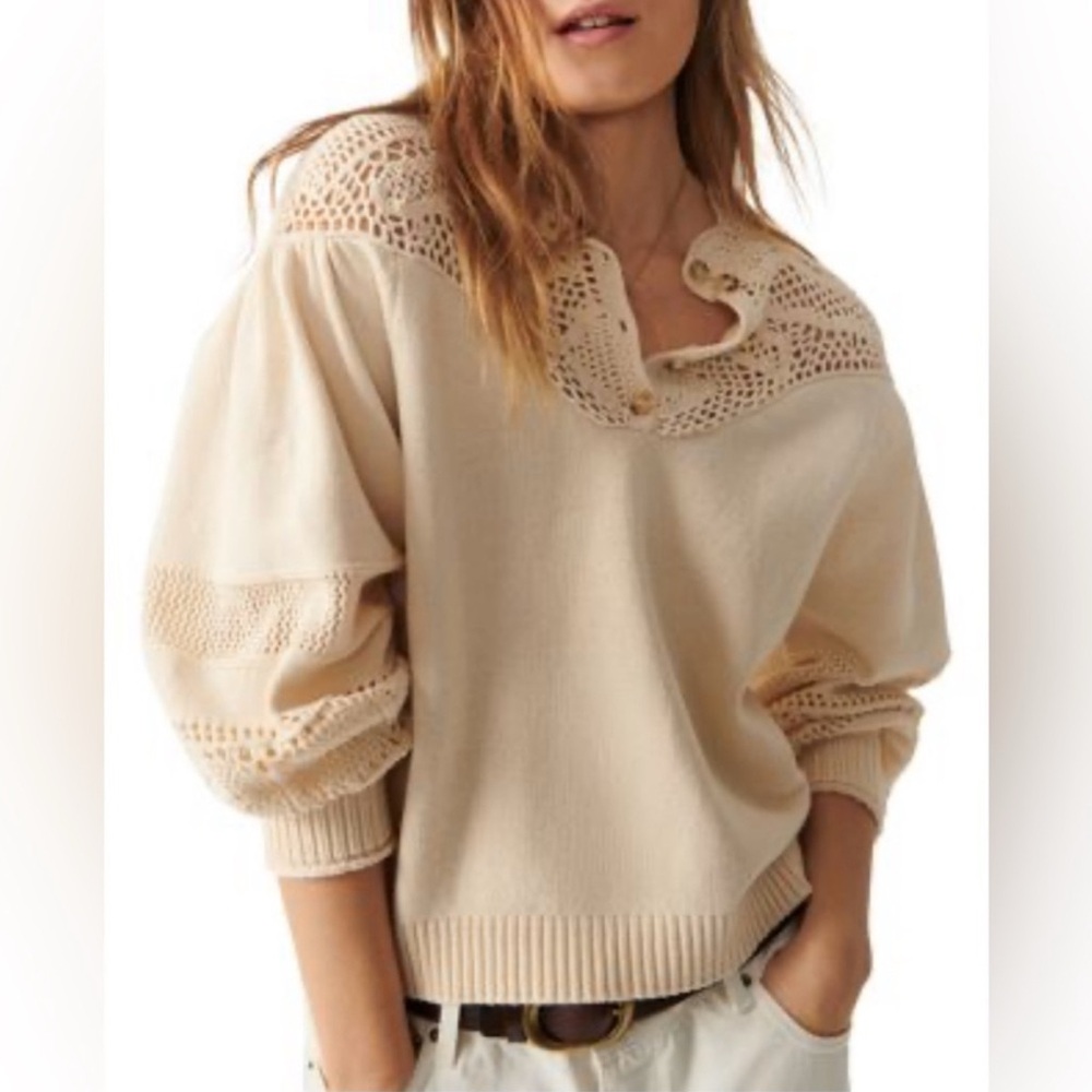 Ba&Sh Pino Off White Crochet Neutral Cotton Knit Sweater Size Small - Picture 6 of 17